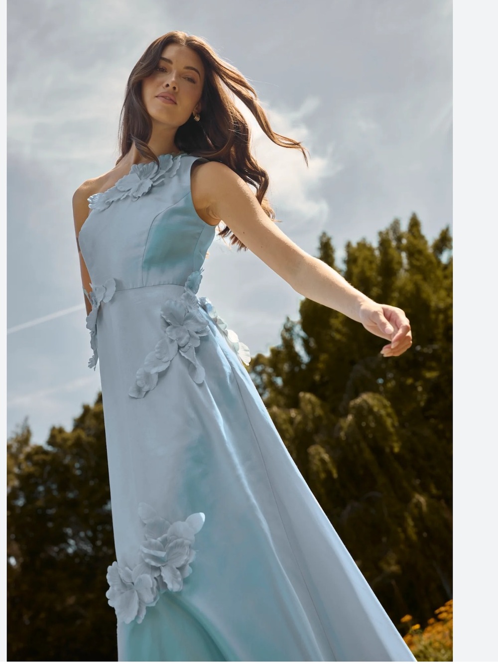 HUTCH Adelaide Light Blue One-Shoulder Floral Appliqué Gown